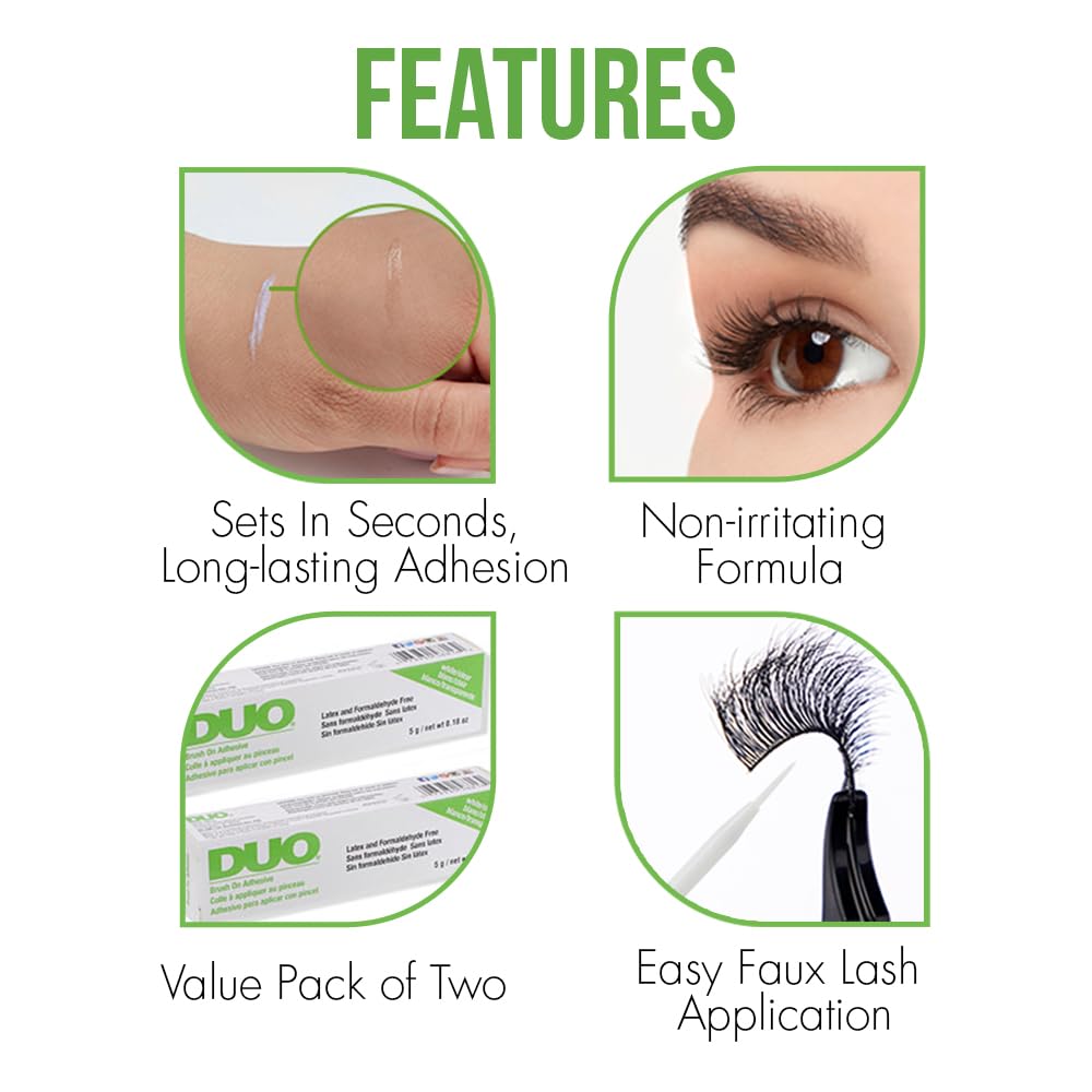 DUO Brush-On Eyelash Glue – Clear Lash Adhesive for False Lashes, Long-Lasting Duo Lash Glue with Precision Brush, 0.18 oz, 2-Pack