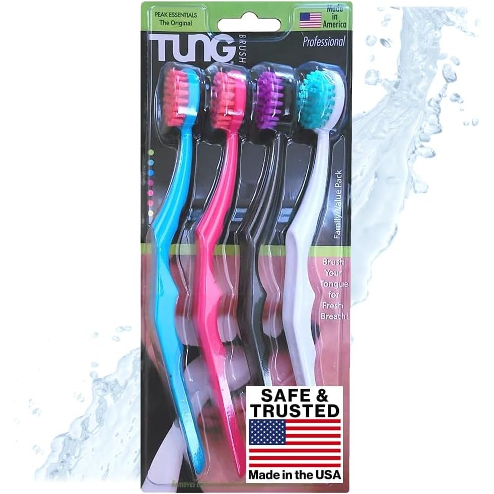Buy now TUNG Brush Tongue Cleaner, Plastic TUNG Scraper, Tongue Cleaning to Fight Bad Breath, Halitosis Defense, USA Made, 2-Pack 1 Count (Pack of 4) Without Cap at indiglob india
