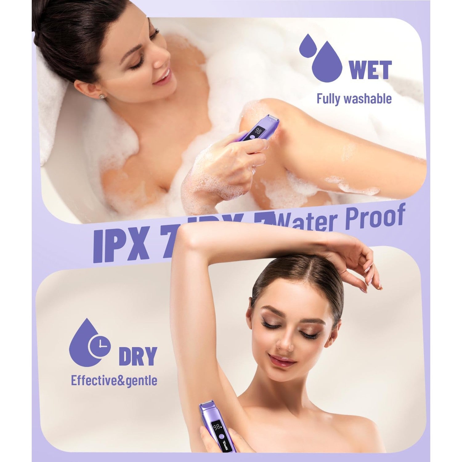 Dynooper Electric Bikini Trimmer Women: IPX7 & Dual Head - Cobalt Blue | Pubic & Body Hair Razor IPX7 Shower-Safe - USB-C fast charging Silent 45dB - Smart LED Display For Women Daily Care