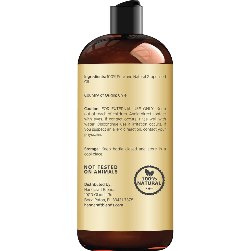 Buy now Handcraft Blends Grapeseed Oil | 100% Pure and Natural | Bath & Body Oil | Premium Grade Carrier Oil | Skin | Hair | Body | Massage | Cold-Pressed | Hexane-Free | 16 Fl Oz at indiglob india