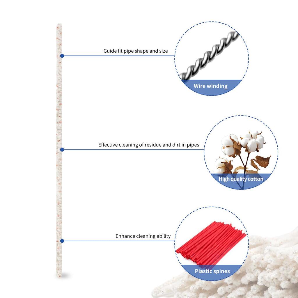 Phinus 300 Pack Pipe Cleaners Pipe, 6-Inch Pipe Cleaners Bulk, Cotton and Plastic Pipe Cleaner, Pipecleaners for Removing Tar & Resin, Pipe Cleaners for Plastic Metal Ceramic Wood Pipe, cream