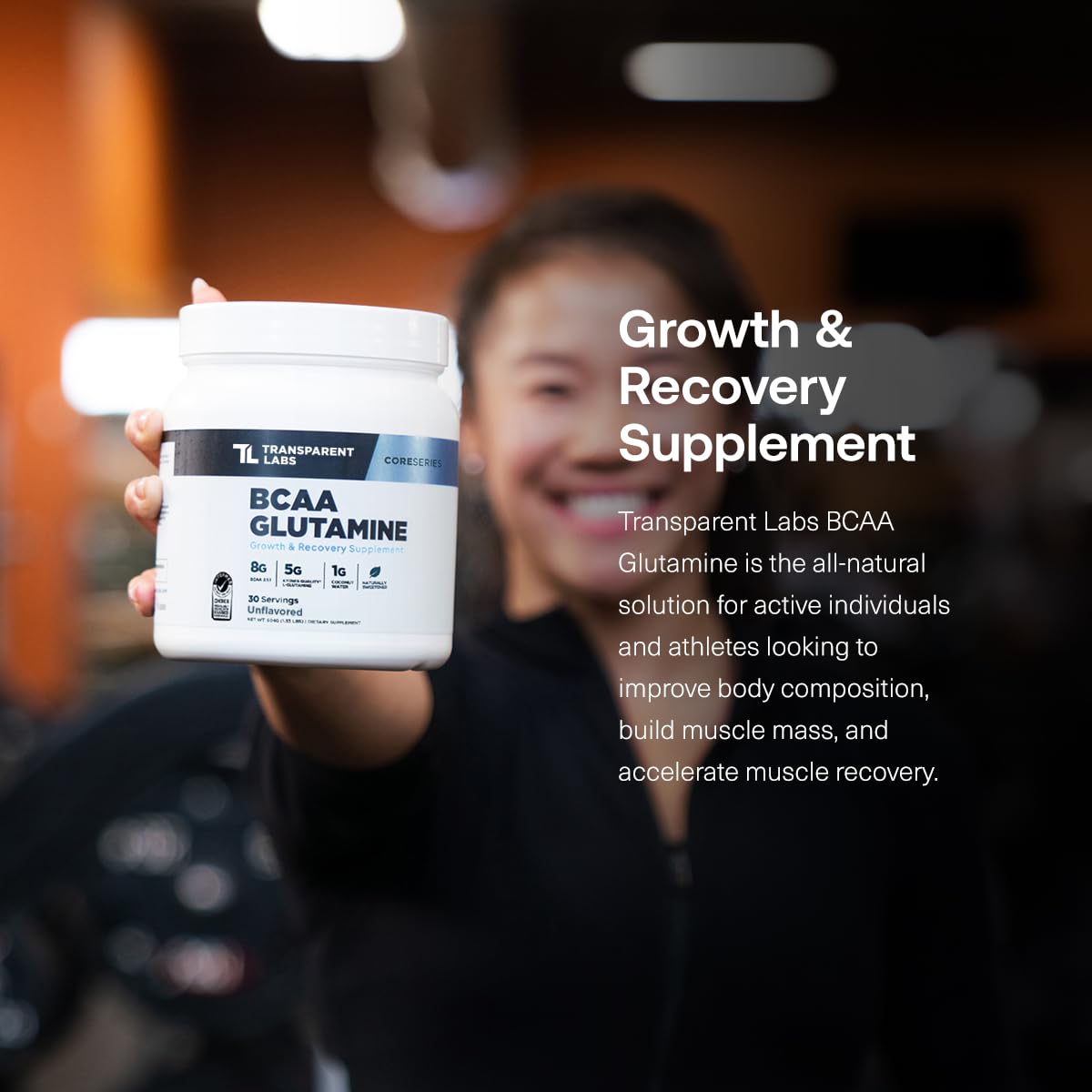 Transparent Labs BCAA Glutamine - 8000 Mg of BCAA Powder with L Glutamine for Post Workout Recovery, Muscle Growth, & Increased Endurance - 30 Servings, Blue Raspberry