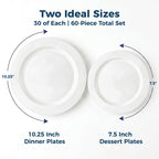 Disposable White Plastic Plates 60 Pack, Microwave, Dishwasher Safe