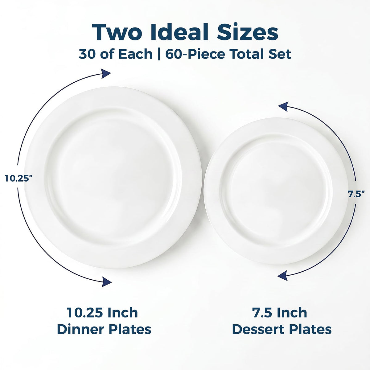 Disposable White Plastic Plates 60 Pack, Microwave, Dishwasher Safe
