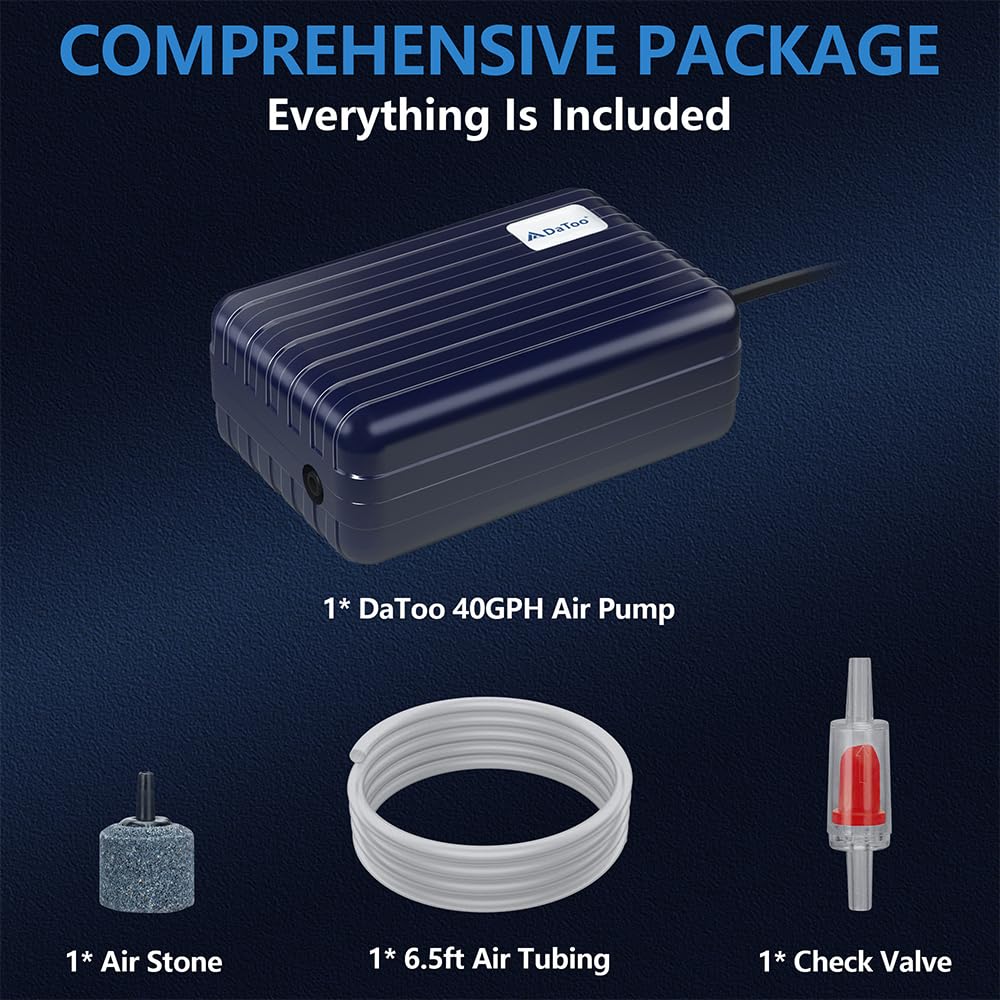 DaToo Aquarium Air Pump Compact Fish Tank Air Pump Quiet Aquarium Bubbler Aerator Buckets Oxygen Aerator Pump for 1 to 20 Gallon Fish Tanks