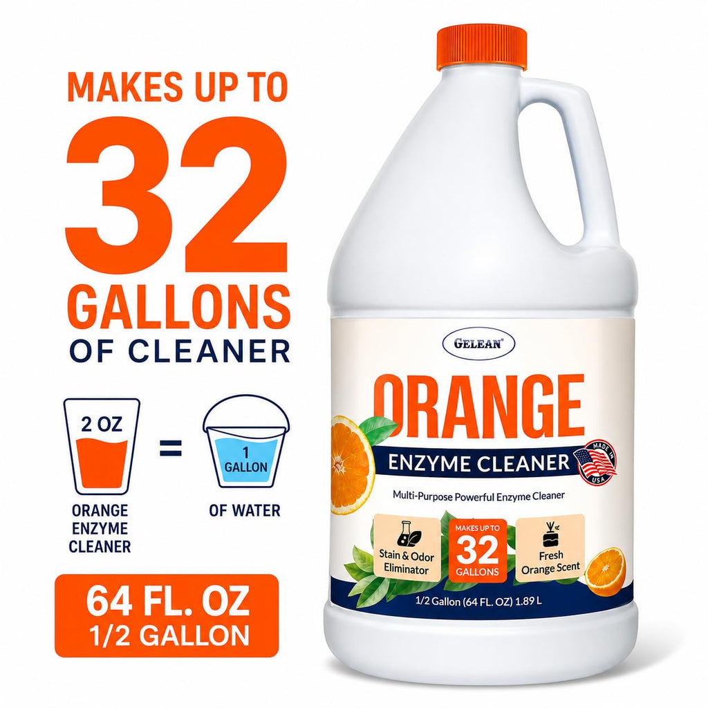Multi-Purpose Probiotic Enzyme orange Cleaner, 1/2 Gallon (64 oz.) - Pet Stain and Odor Remover - Concentrated - Professional & Home Strength Drains, Floors, Bathrooms, Toilets Trash Can, Made in USA