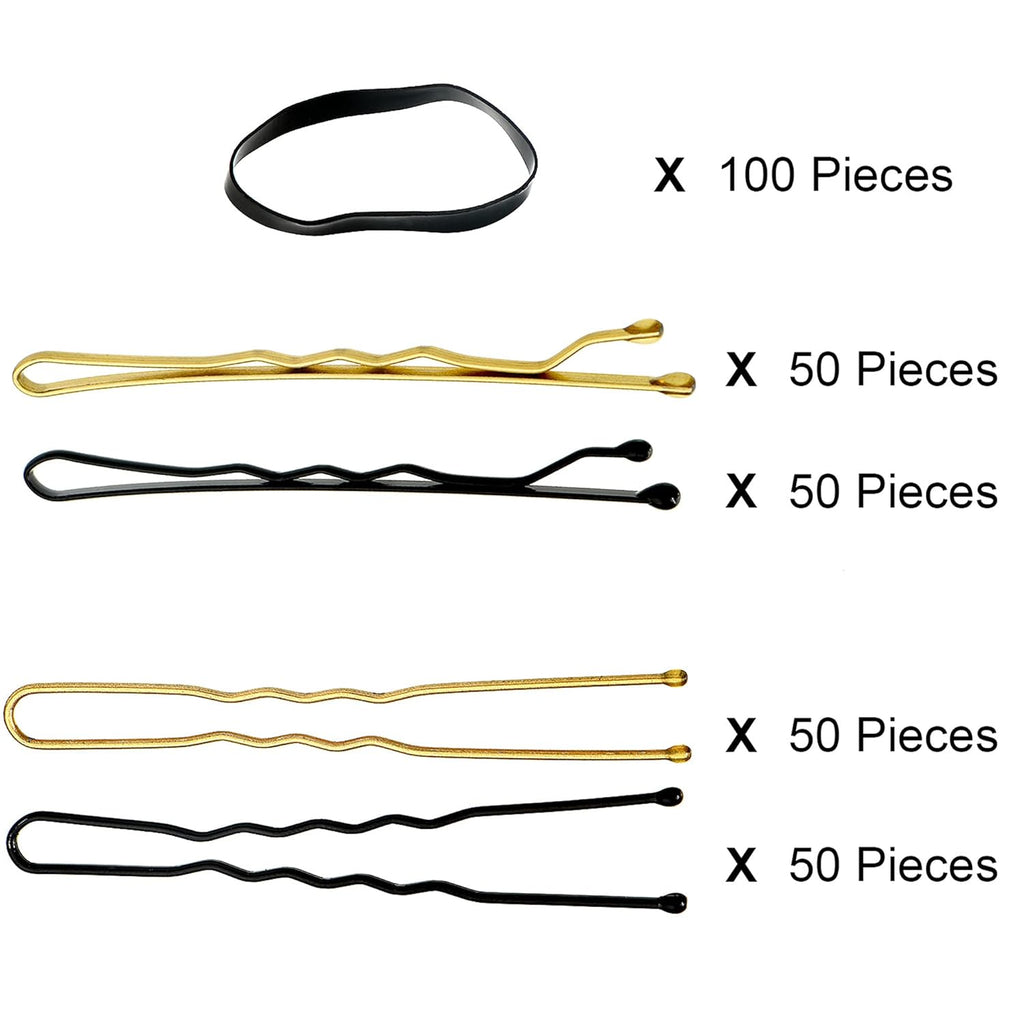 Buy now Hicarer 300 Pcs Hair Pins Set Including 100 Pcs Bobby Pins 100 Pcs U Hair Pins and 100 Pcs Rubber Hair Bands with Storage Box for All Hair Types Girls Women Gift, Black and Gold at indiglob india