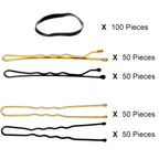 Buy now Hicarer 300 Pcs Hair Pins Set Including 100 Pcs Bobby Pins 100 Pcs U Hair Pins and 100 Pcs Rubber Hair Bands with Storage Box for All Hair Types Girls Women Gift, Black and Gold at indiglob india