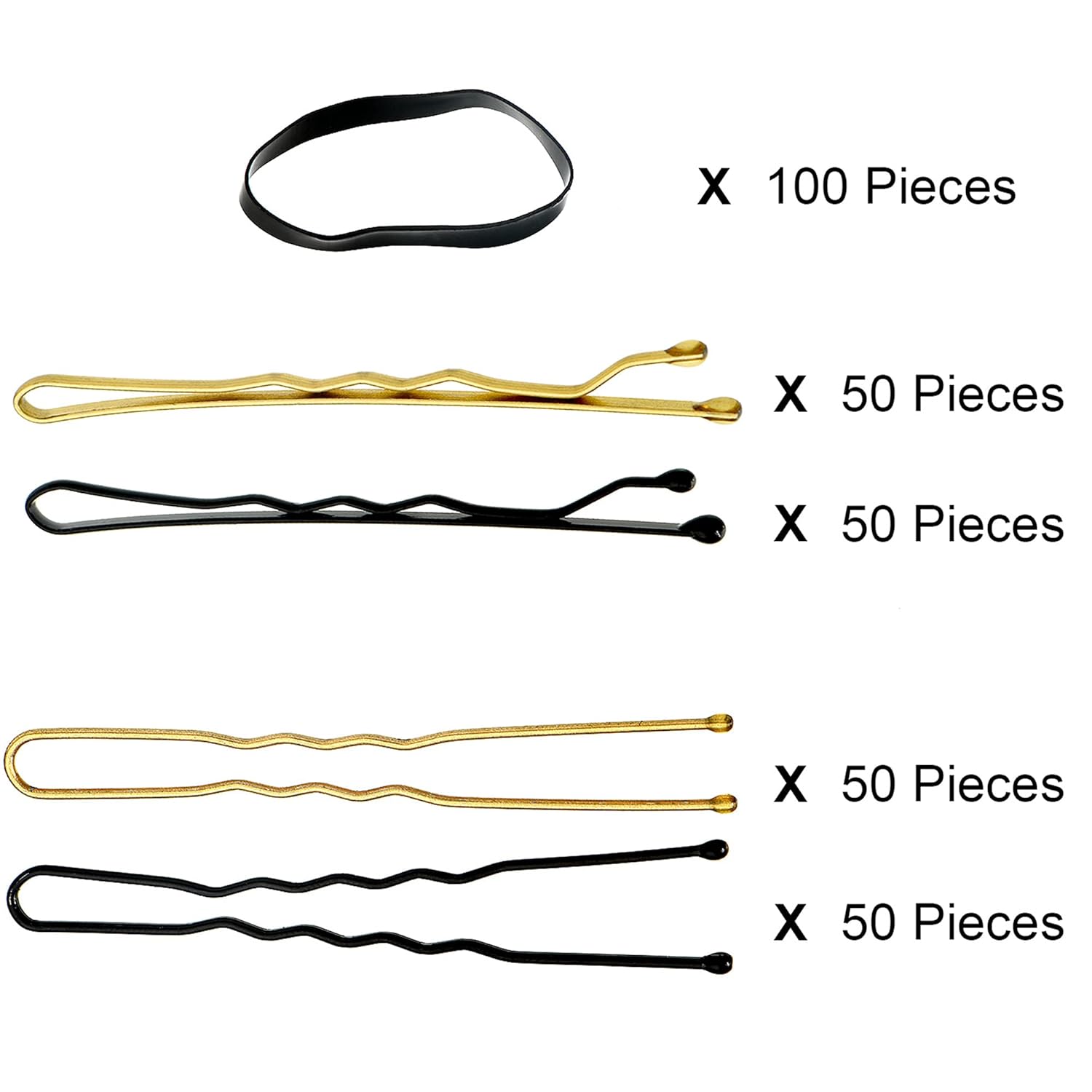 Buy now Hicarer 300 Pcs Hair Pins Set Including 100 Pcs Bobby Pins 100 Pcs U Hair Pins and 100 Pcs Rubber Hair Bands with Storage Box for All Hair Types Girls Women Gift, Black and Gold at indiglob india