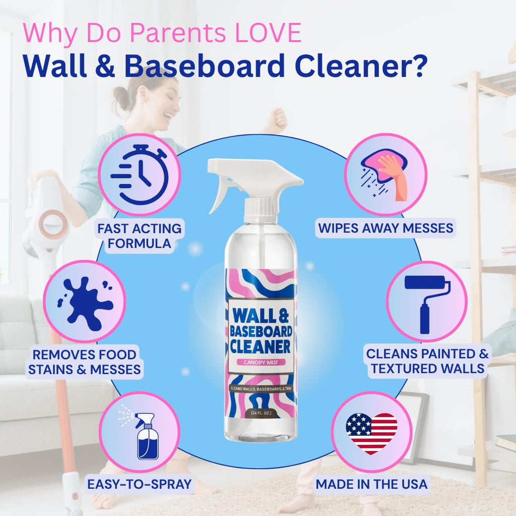 812 Wall & Baseboard Cleaner Spray – Safely Cleans Painted Walls, Baseboards, Ceiling Fans, Doors & More | Family & Pet Friendly | Made in America | 24oz.