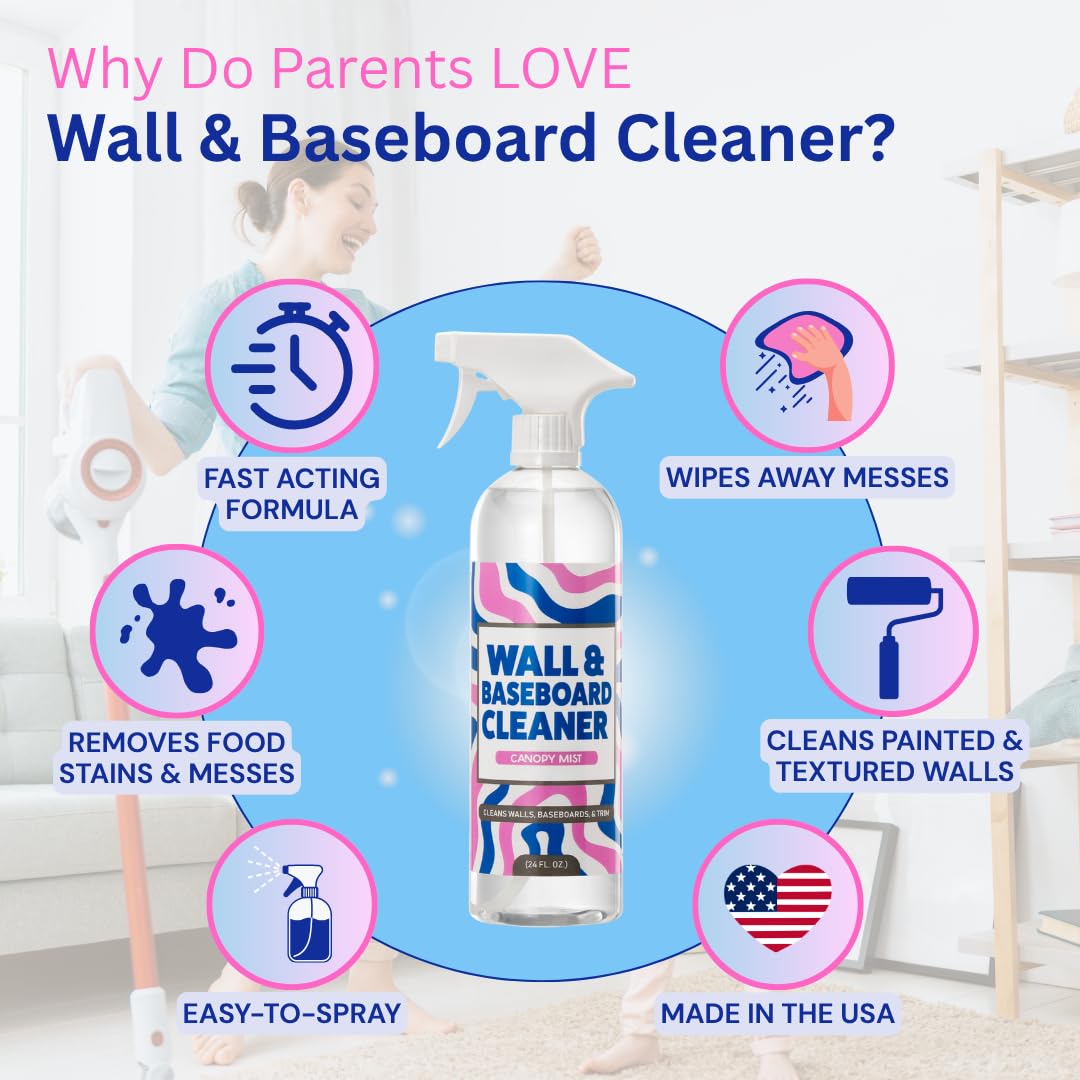 812 Wall & Baseboard Cleaner Spray – Safely Cleans Painted Walls, Baseboards, Ceiling Fans, Doors & More | Family & Pet Friendly | Made in America | 24oz.