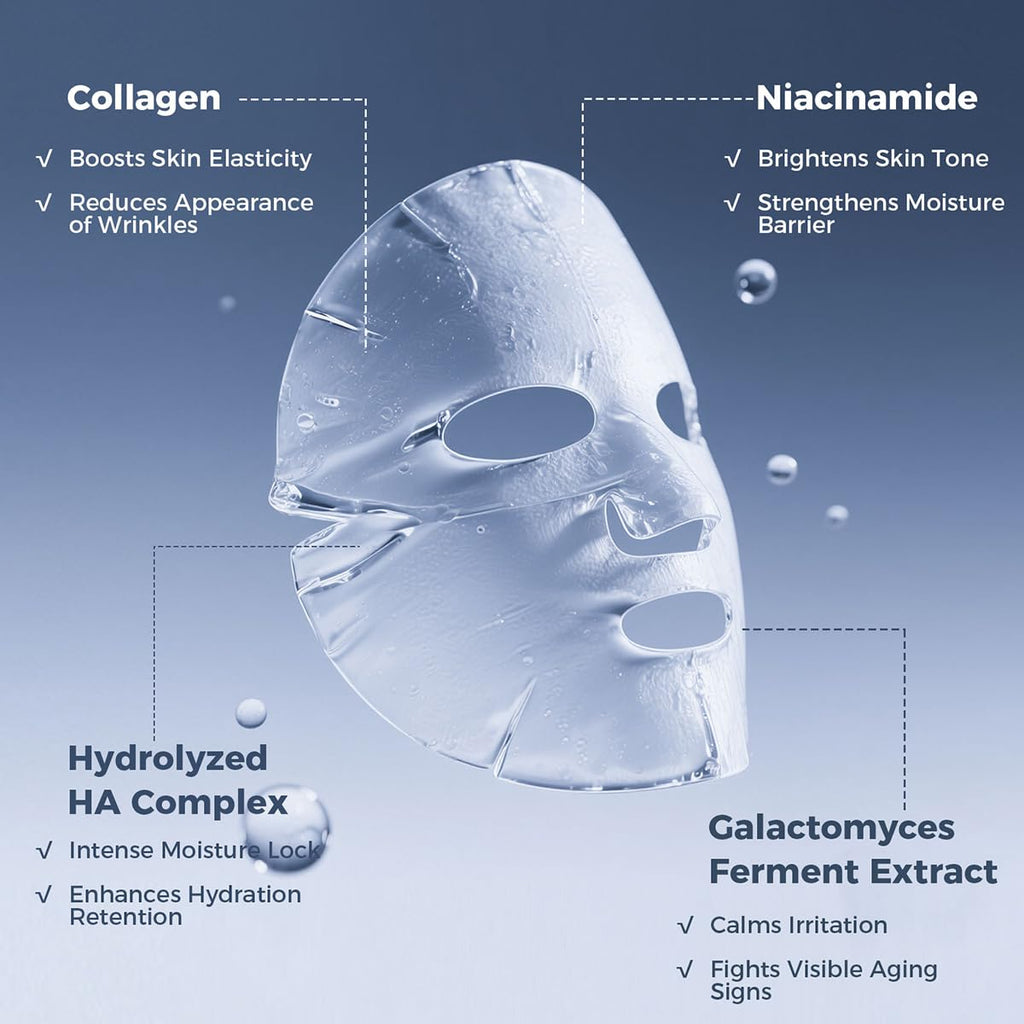 Okela 7 Pack Collagen Hydrogel Overnight Face Mask, Deep Hydrating Moisturizing Mask for Smoother, Firmer Skin, Revitalizing Skin Care Gift for Women