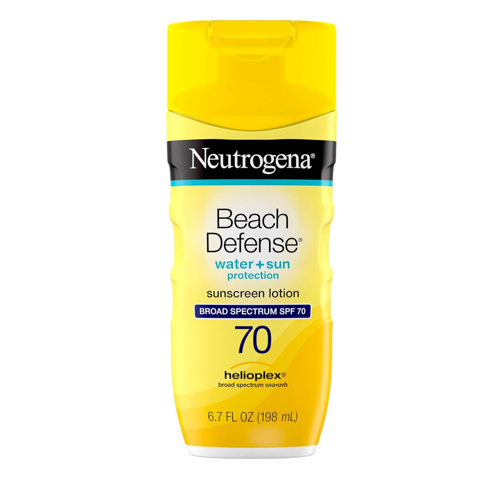 Buy now Neutrogena Sunscreen Lotion Beach Defense SPF 70, Face & Body Sunscreen, Broad Spectrum, Fast Absorbing, 6.7 Fl Oz, Water Resistant 80 Min, Oil-Free, Oxybenzone & Octinoxate Free 6.7 Fl Oz (Pack of 1) SPF 70 at indiglob india