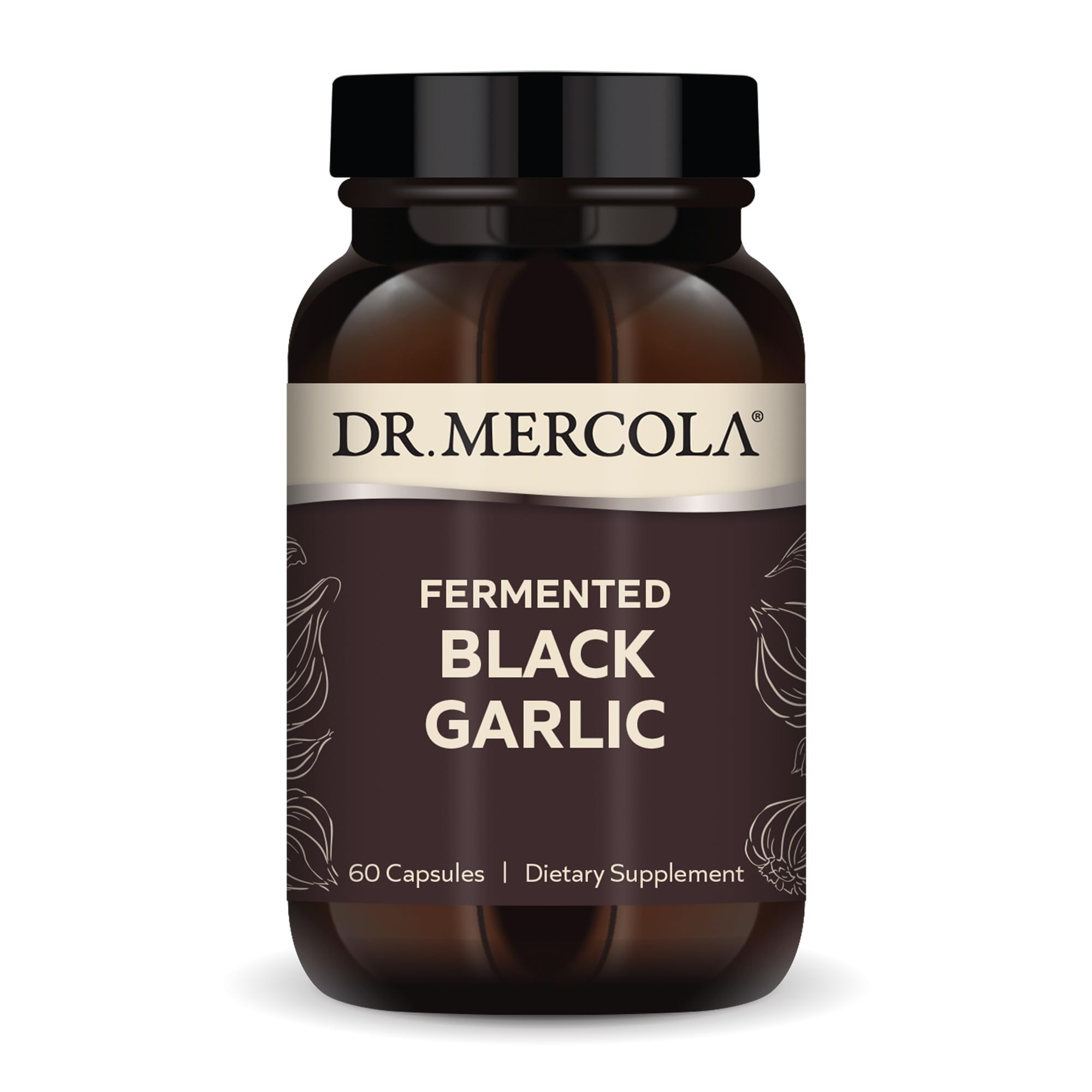 Dr. Mercola Fermented Black Garlic, 60 Capsules (30 Servings) | Supports Immune, Cellular, and Heart Health, with S-Allyl-Cysteine Antioxidant, Non-GMO, Gluten-Free, and Soy-Free