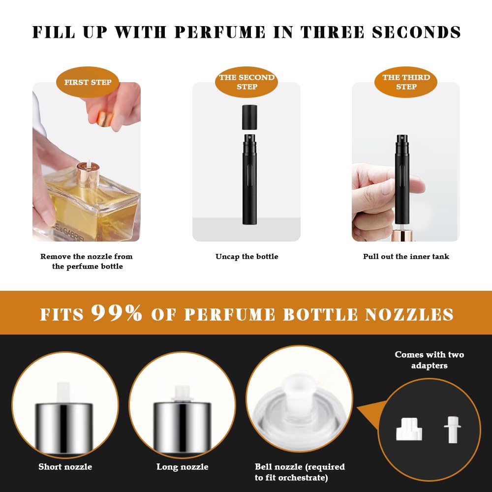 10ml Perfume Atomizer Travel Refillable, 3PCS Perfume Travel Refillable Bottle,Bottom-Filling Fragrances Perfumes Bottle,Mini Cologne Dispenser,Portable Sprayer（Black-Grey-Silver）