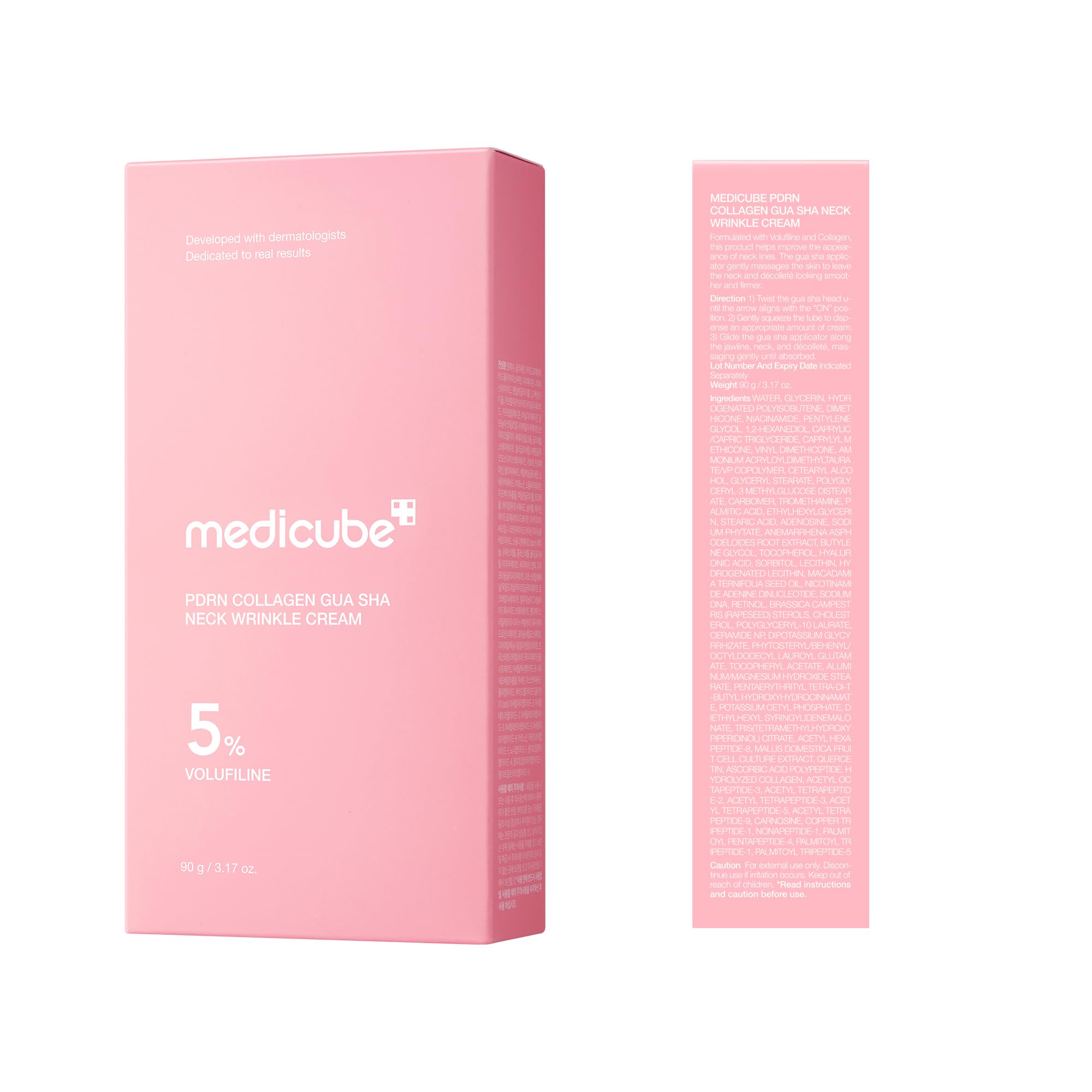 medicube PDRN Collagen Gua Sha Neck Wrinkle Cream - Firming, Contour Care | Built-In Gua Sha Massager with Volufiline 5% - For the Look of Fine Lines, Jawline, Neck, Décolleté, Korean Skincare, 3.17 oz