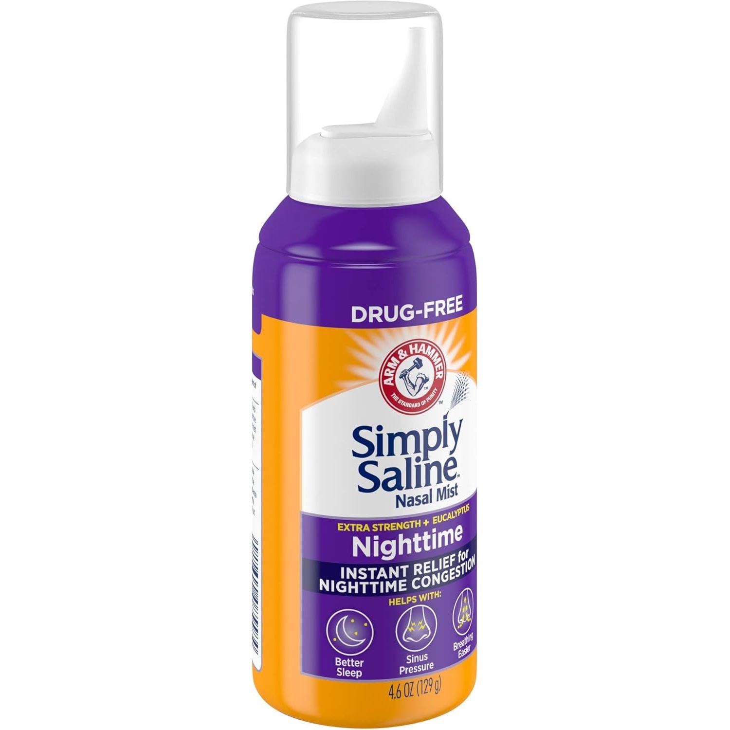 Buy now ARM & HAMMER Simply Saline Nighttime Drug-Free Mist for Nasal Congestion at Night, Extra Strength, Calming Eucalyptus, Safe to Use with Rx and OTC, For Adults and Kids Ages 2+, 4.6 oz (129 g) at indiglob india