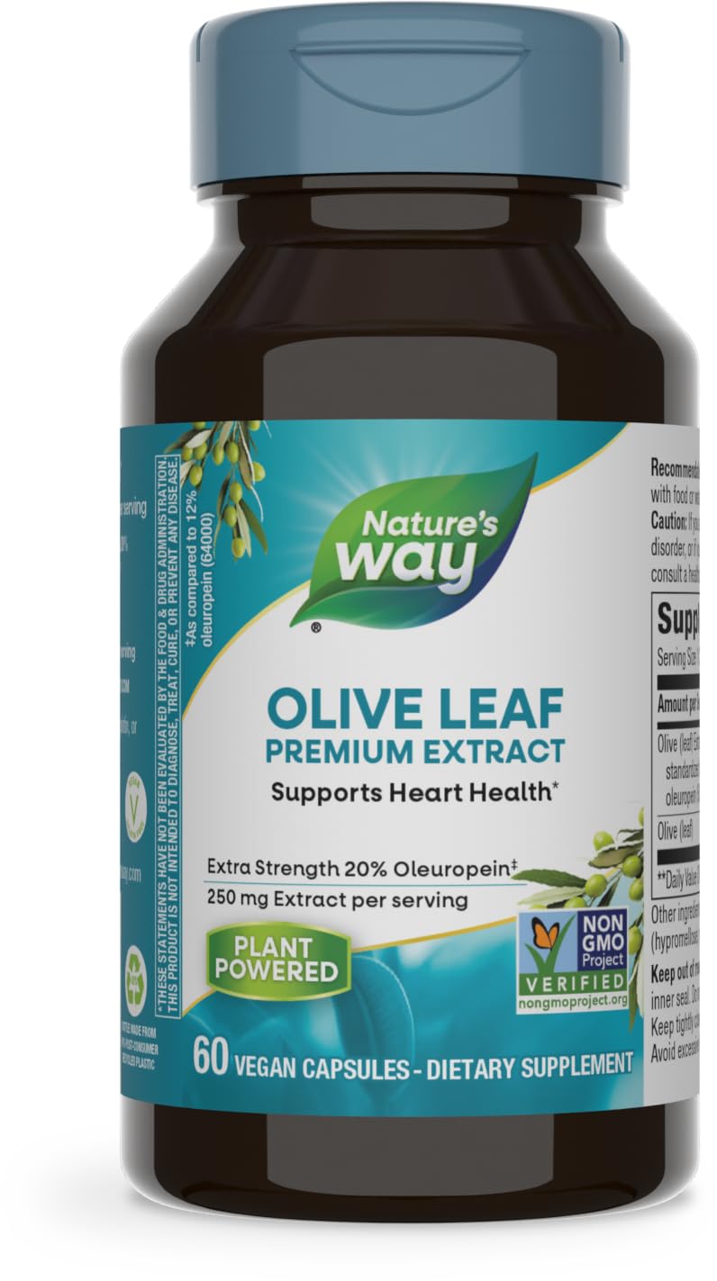 Buy now Nature's Way Olive Leaf, Premium Extract, Supports Heart Health*, 20% Oleuropein, 250 mg per serving, Non-GMO Project Verified, 60 Vegan Capsules (Packaging May Vary) at indiglob india