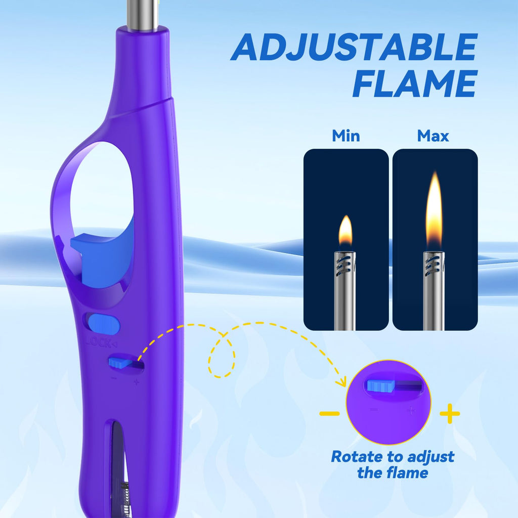 4 Packs Lighters, Candle Lighter Long Lighters Soft Flame, Refillable Butane Lighter with Long Stems and Adjustable Flame for Camping Fireplace Party BBQ Grill Grill Kitchen- NOT PREFILLED