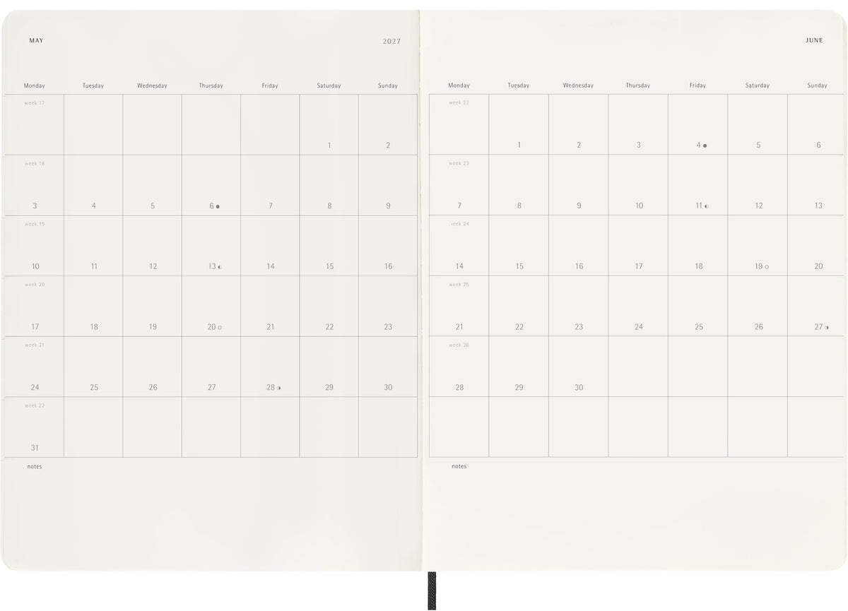 Moleskine 2026-27 18-Month Weekly Planner, XL, Black, Softcover