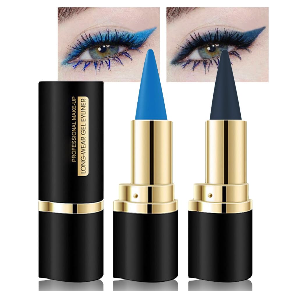 Kaely 2Pcs Gel Eyeliner Pencil, Natural Black Eyeliner Cream, Liquid Eye Liner Pencils for Older Women Waterproof, Smoky Eyeshadow Palette Goth Halloween Makeup Kit, delineador de ojos contra el agua