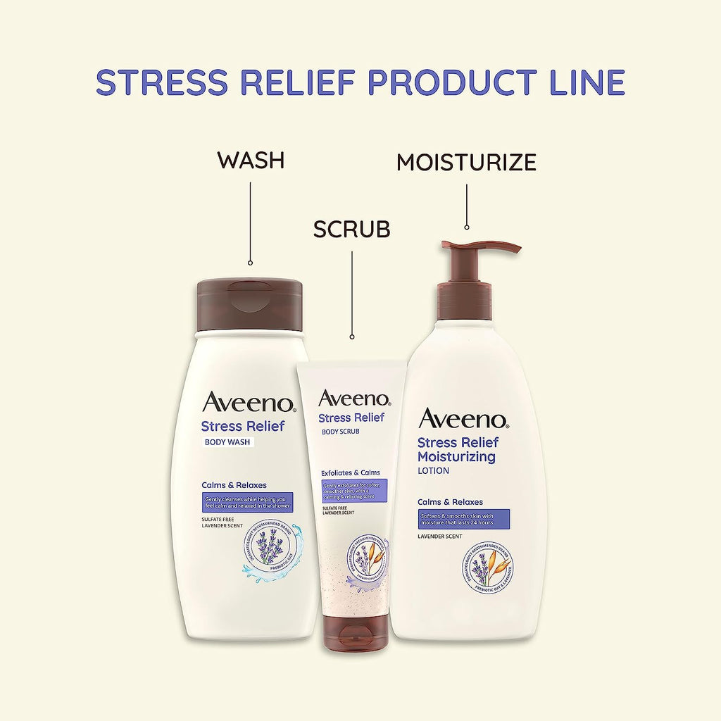 Buy now Aveeno Stress Relief Body Wash for Women, Calming Lavender Scent & Prebiotic Oat, Cleanser for Sensitive Dry Skin, Paraben, Dye & Soap-Free, 33 Fl Oz at indiglob india