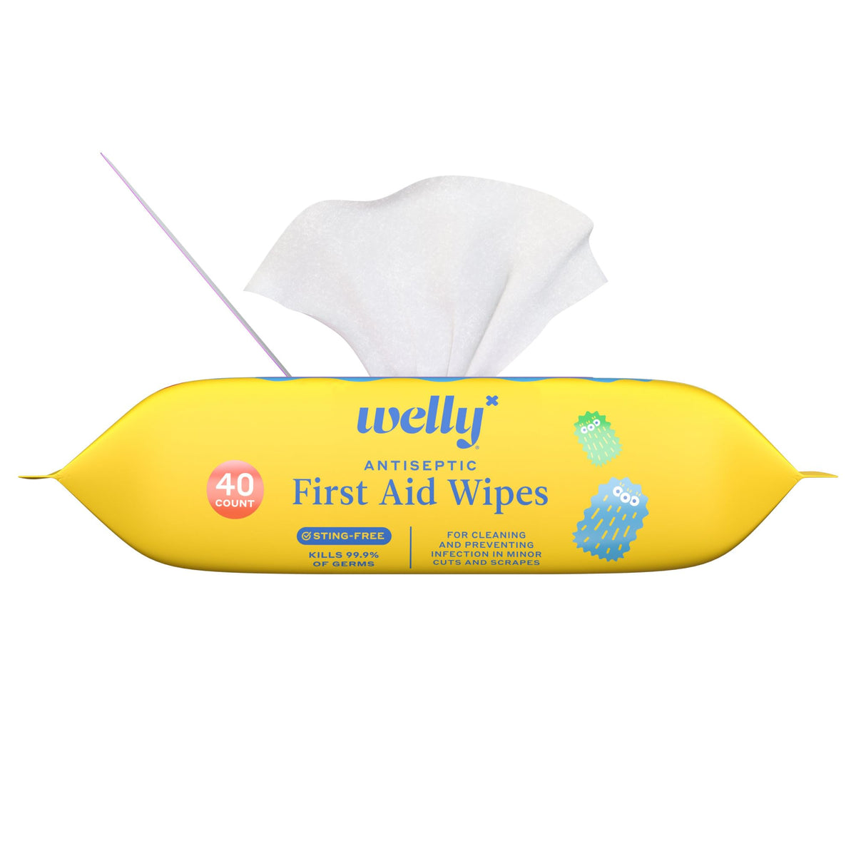 Welly First Aid Antiseptic Wipes 40ct | Sting-Free BZK Wipes for Cleaning Minor Cuts and Scrapes | 40 Count Pack