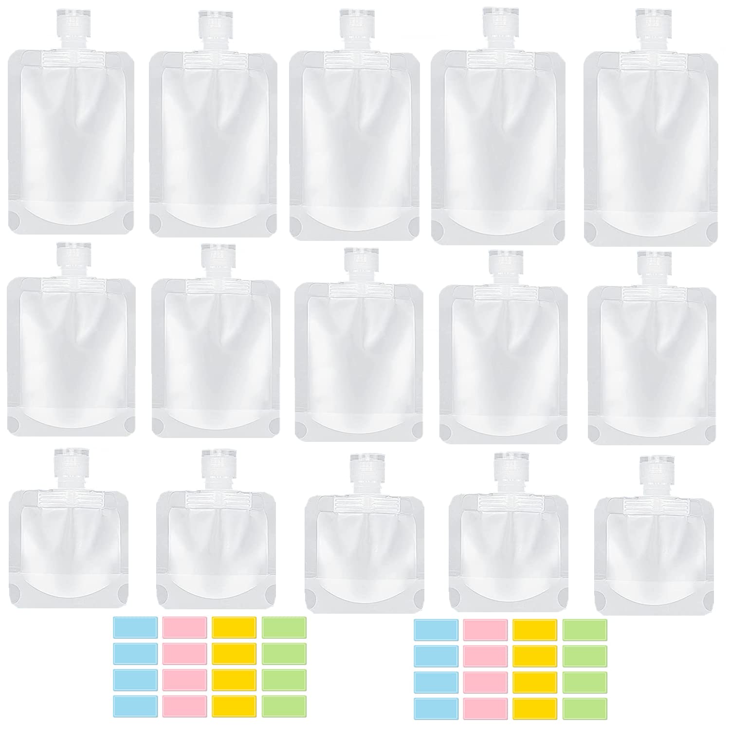 SEQUHITKU 17 Pack Travel Pouches for Toiletries,TSA Approved,Travel Size Portable Containers,Stand Up Pouch,Refillable Travel Accessories for Shampoo Conditioner Lotion Soap Liquids (C-17pcs)