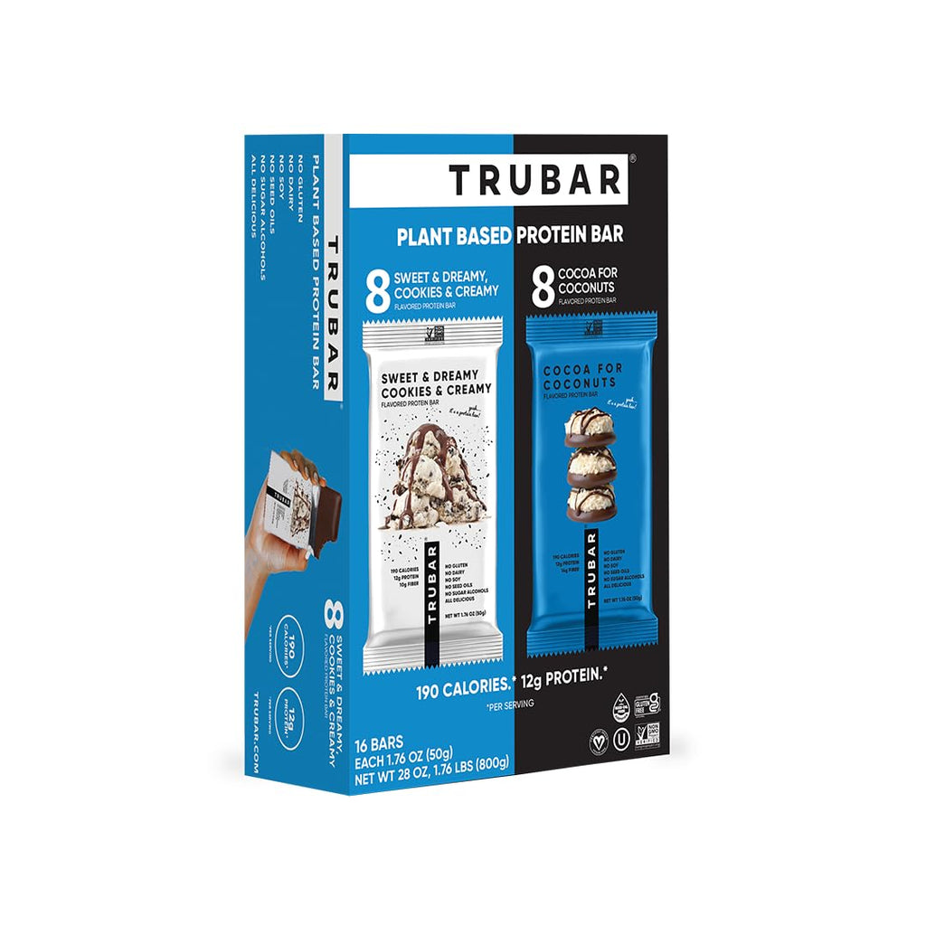 TRUBAR Vegan Protein Bar Cocoa For Coconuts and Cookies and Creamy 16 ct