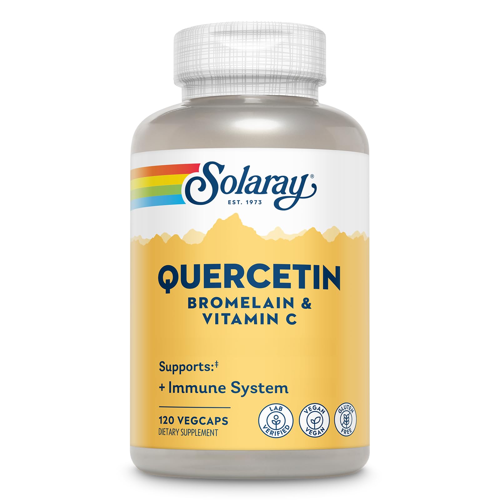 SOLARAY Quercetin Bromelain & Vitamin C (60 CT, 20 Serv) | Immune, Sinus & Antioxidant Support, Quercetin 500 mg, Vitamin C 1, 235 mg, 30 Servings, Vegan & Lab Verified
