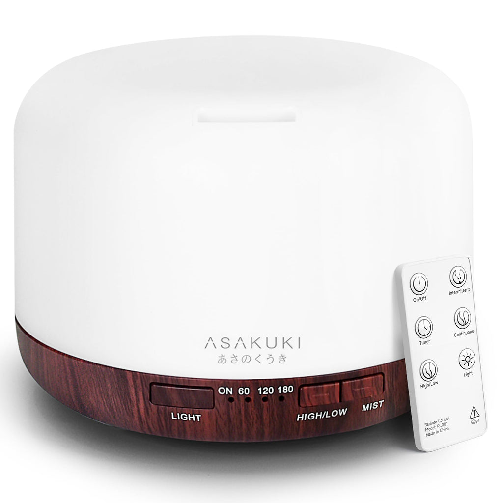 Buy now ASAKUKI Essential Oil Diffuser 500ml, Ultrasonic Aromatherapy Humidifier with Remote Control, 7 LED Colors, Timer & Auto-Off, Large Room Diffuser (Dark Brown) at indiglob india