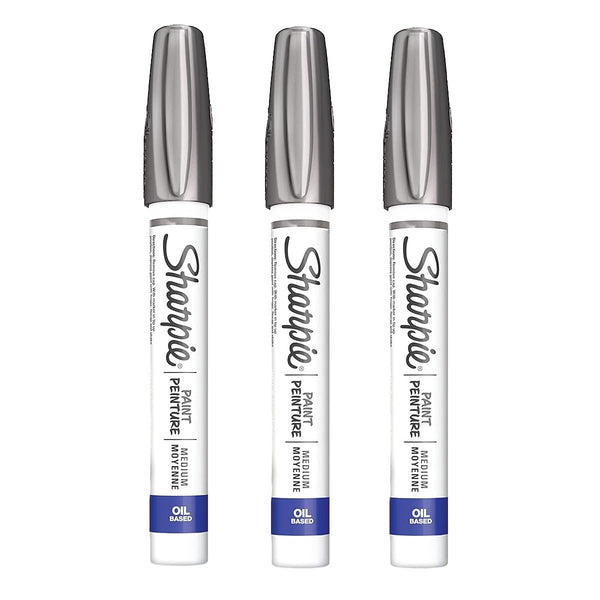 Sharpie Oil-Based Paint Marker, Medium Point, Metallic Silver Ink, Pack of 3