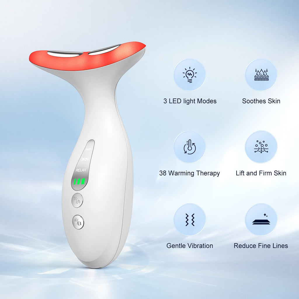 Neck Massager — Portable facial/neck massager with constant temperature heat therapy and vibration massage. USB rechargeable, three adjustable speeds. Relieves fatigue and aids in skincare absorption