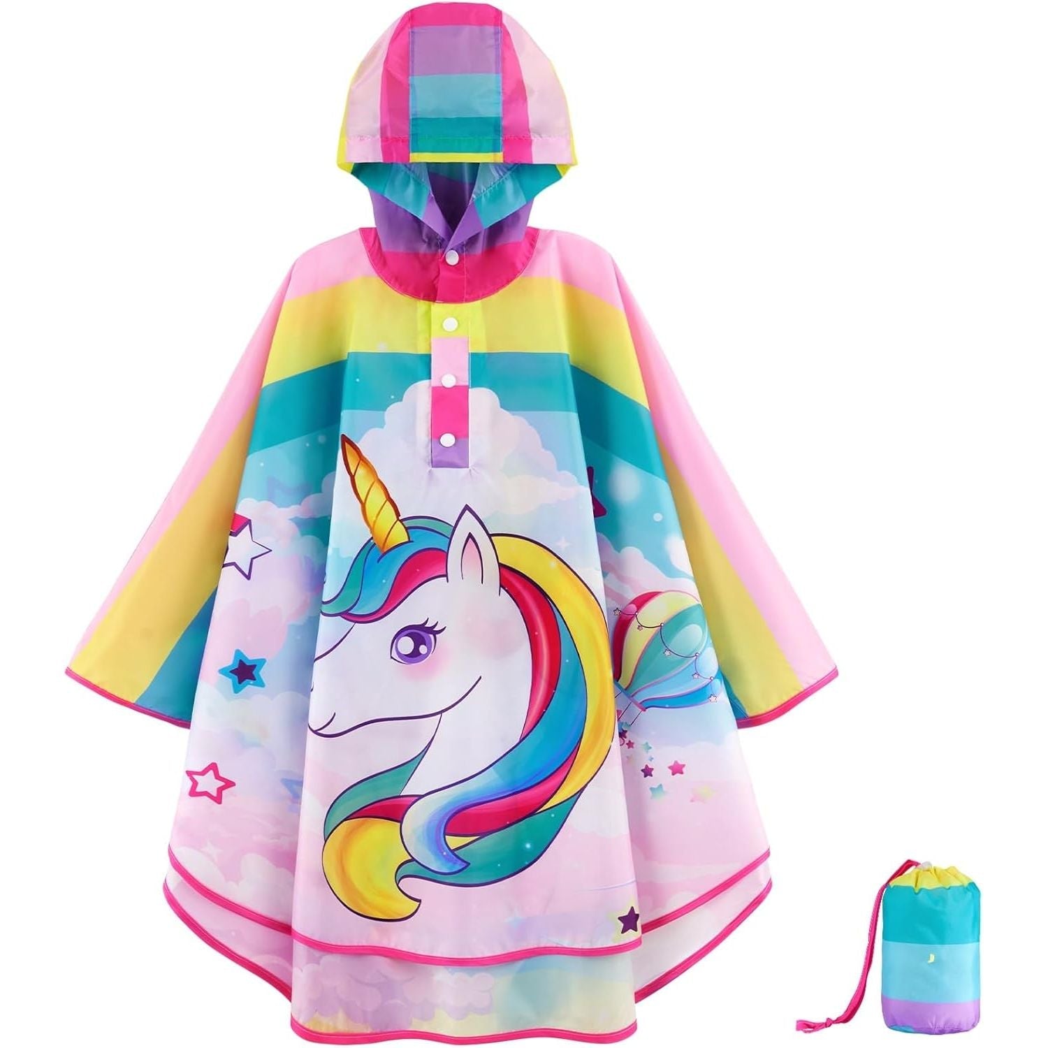 Buy now WAWSAM Lightweight Kids Rain Poncho Reusable Toddler Raincoat Waterproof Rain Jacket 6-10 Years U Rainbow at indiglob india