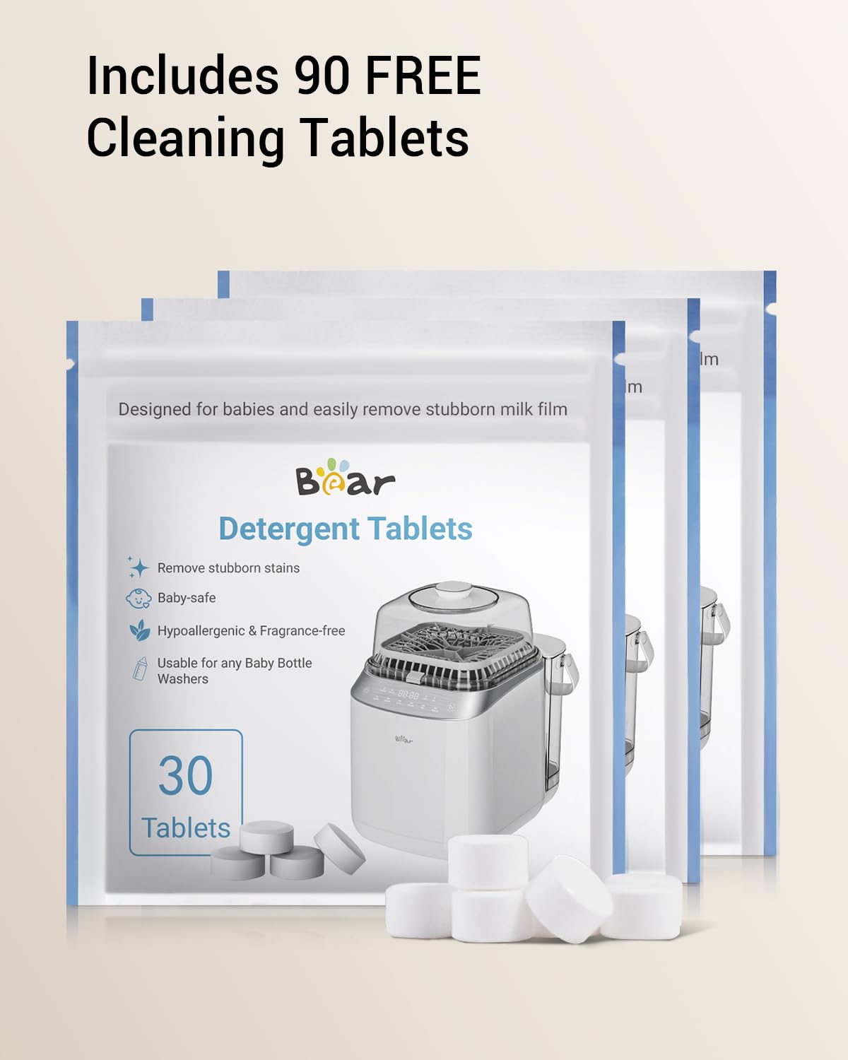 Bear Baby Bottle Washer Sterilizer Dryer All-in-One, 90 Detergent Tablets