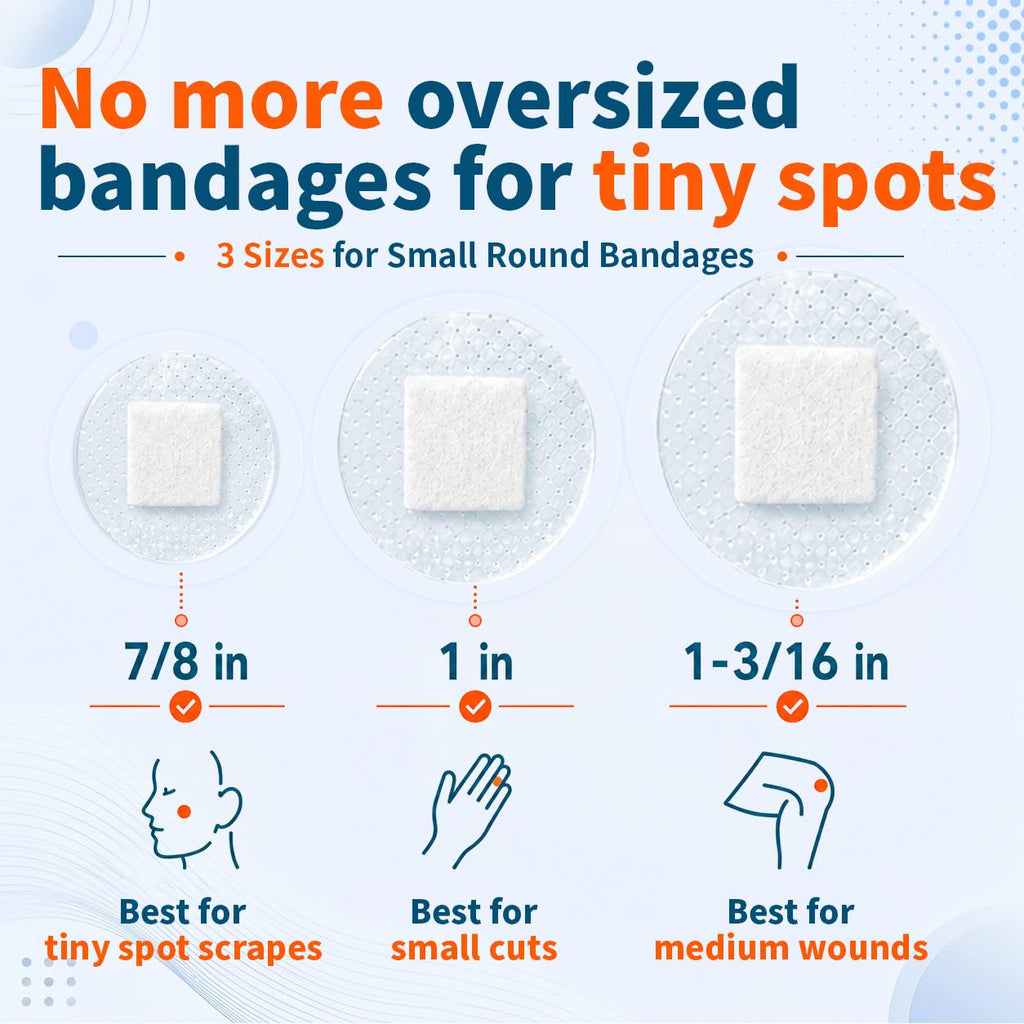 3 Sizes Clear Small Round Bandages, 100 Count, Secure Hold