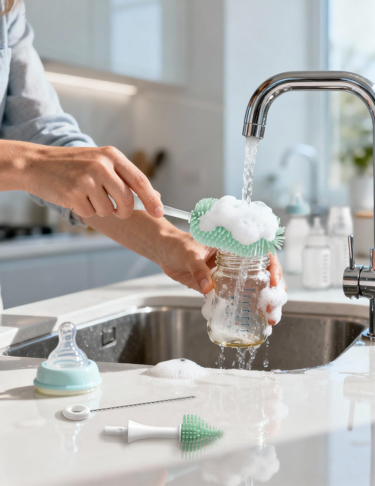 Momcozy Bottle Brush Kit Pro, Innovative Push-Press Deep Cleaning Baby Set