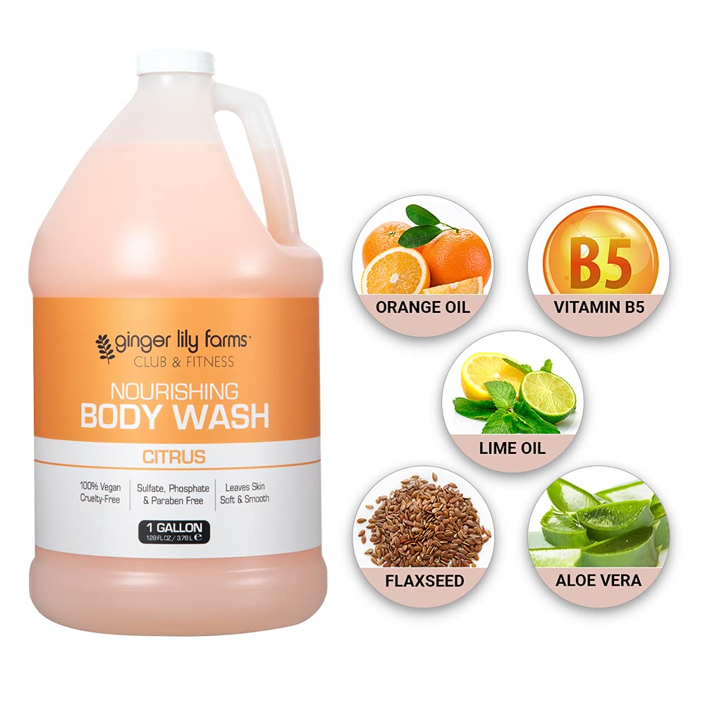 Buy now Ginger Lily Farms Club & Fitness Nourishing Body Wash, 100% Vegan & Cruelty-Free, Bath & Shower Gel for Men and Women, Citrus Scent, 1 Gallon (128 fl. oz.) Refill at indiglob india