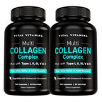 Vital Vitamins Multi Collagen Peptides Complex for Women & Men, 150 Pills | Supports Skin, Hair & Nails, 5 Collagen Types I II III V & X, Grass-Fed Non-GMO Collagen Supplements