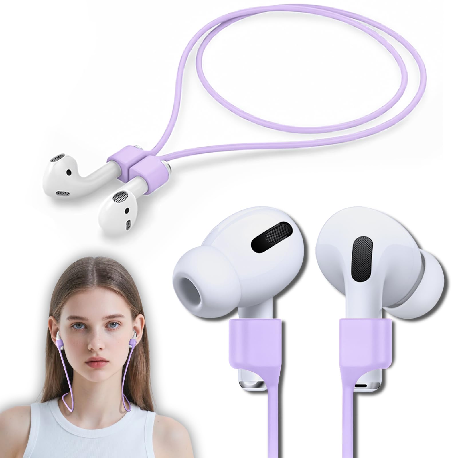 Buy now 5 Pack Ultra Strong Magnetic AirPods Pro Straps, Anti-Lost Neck Cord for AirPods Pro 3 2025,AirPods 4th, AirPods Pro 2nd/1st, AirPod 3rd, AirPod 2nd/1st - 5 Pcs Silicone Sports Lanyard and 2 Ear Hook B4-purple at indiglob india