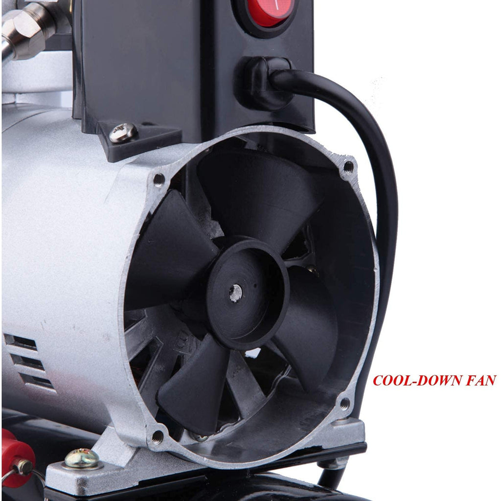 Timbertech Upgraded Airbrush Single-Piston Oil-free Mini Compressor ABPST08 with Cooling Fan, 3L Tank, Regulator, Moisture trap for Hobby, Body Tattoo, Model Painting, Automotive Graphic, Make-up