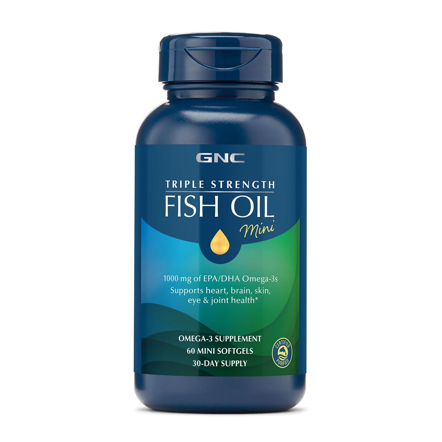 GNC Triple Strength Fish Oil Mini, 1000mg EPA & DHA, 120 Mini Softgels | Provides 1000mg EPA and DHA per Serving to Support Heart, Brain, Skin, Eye, Joint Health, and a Balanced Mood