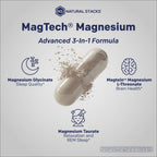 MagTech Magnesium Complex Glycinate, L-Threonate and Taurate, 90 Capsules | Advanced 3 in 1 200mg Chelated Triple Blend w/ Magtein - Supports Relaxation & Brain Health for Women & Men - Natural Stacks