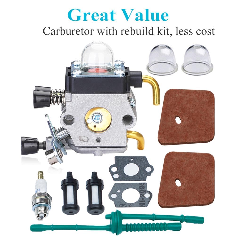 HOODELL FS55 Carburetor, Easy-start FS 55 Carb with Rebuild Kit, Premium FS55R FS45 FS38 HL45 Carburetor for ZAMA STIHL String Hedge Trimmer Weed Eater Parts with Fuel Line Kit
