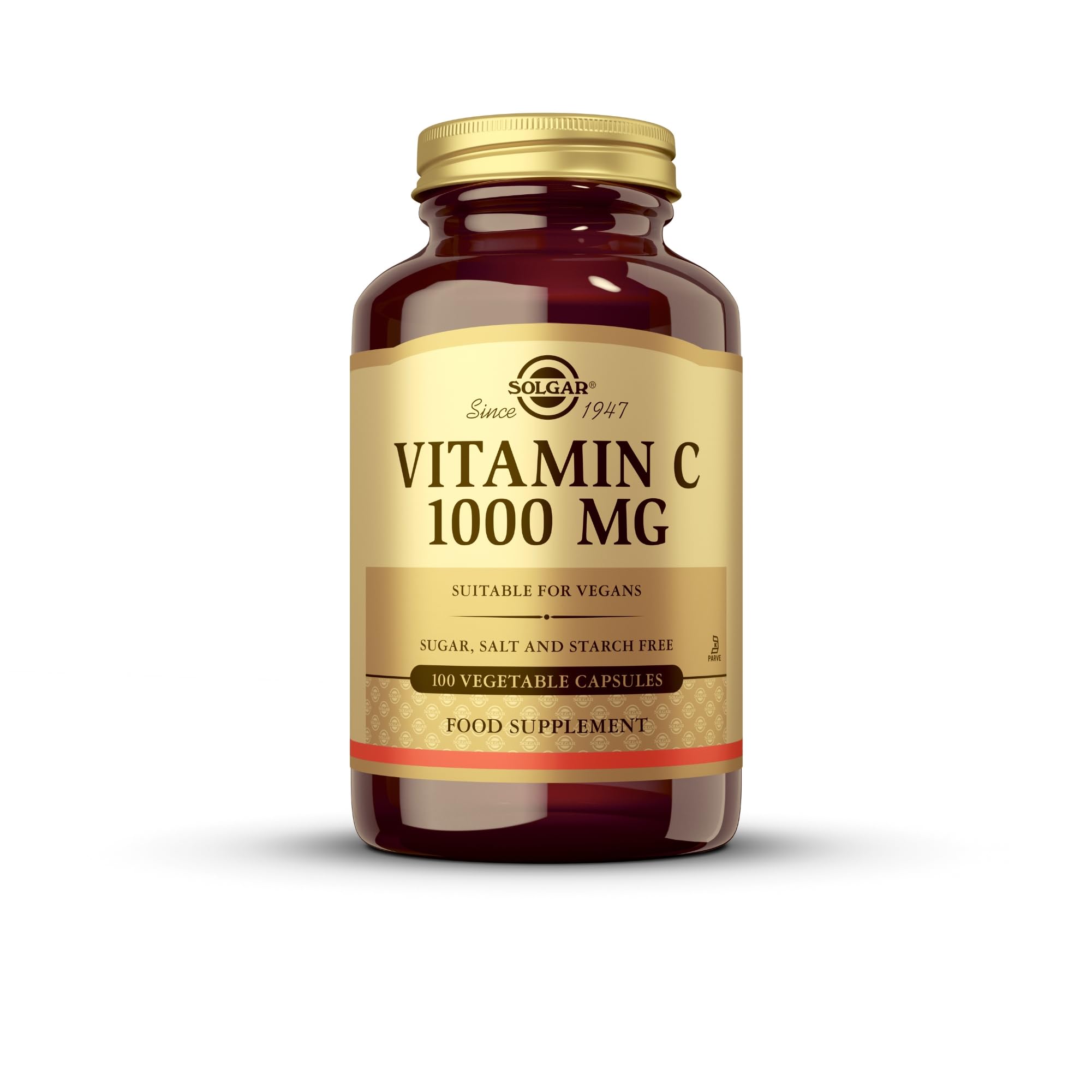 Solgar Vitamin C 1000 mg, 100 Vegetable Capsules Supplement | Antioxidant & Immune Support, Overall Health, Healthy Skin & Joints, Non-GMO, Vegan, Gluten Free, Kosher - 100 Servings