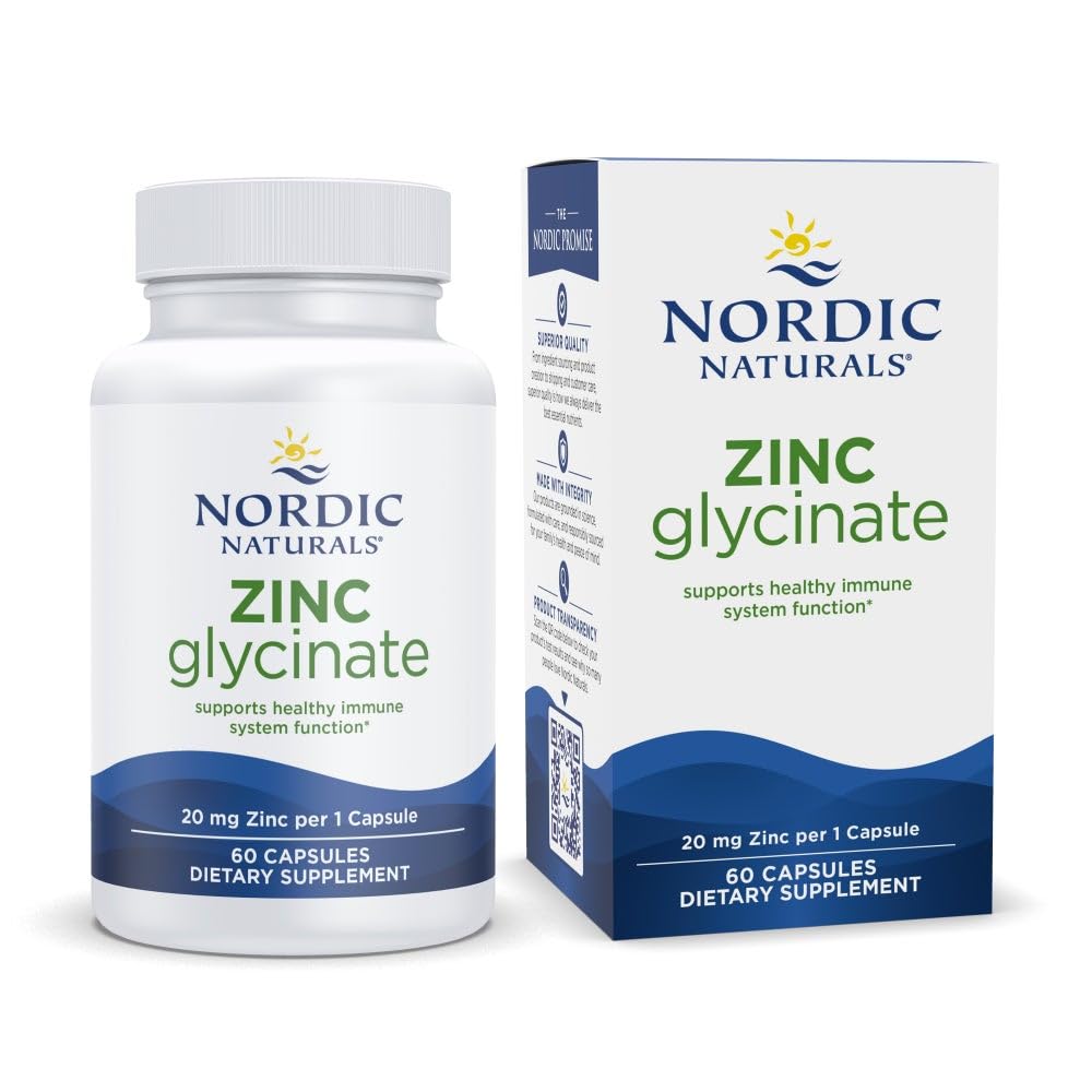 Nordic Naturals Zinc Glycinate 20mg, Highly Absorbable Supplements, 60Count | Highly absorbable zinc glycinate supports immune health & optimal wellness. Non-GMO, gluten-free, vegan. 60 servings.