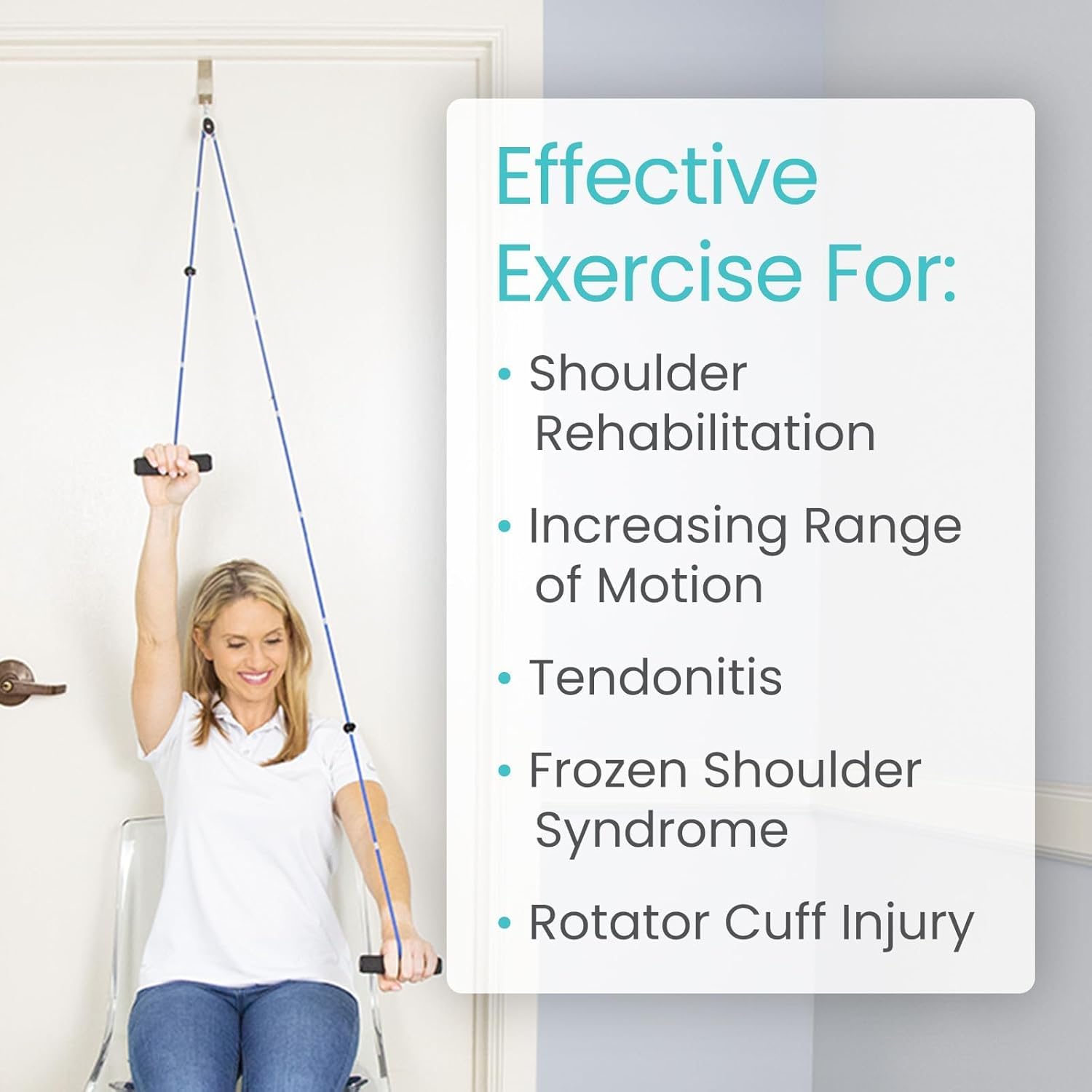 Buy now Vive Shoulder Pulley for Physical Therapy - Rotator Cuff Pain Pulley System - Over Door Rehab Exerciser - With Durable Metal Pulley & Comfortable Padded Handles at indiglob india