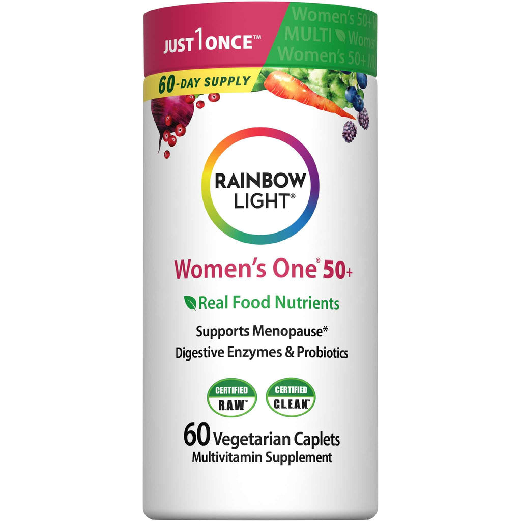Rainbow Light Womens One + Multivitamin 50 Plus | 90 Caplets | Supports Menopause | Real Food Nutrients, Digestive Enzymes & Probiotics