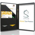 Buy now STYLIO Padfolio Portfolio Organizer Binder | Interview Resume Folder, Legal Document, Business Card Holder |w/Letter-Sized Notepad | Handsome Piano Noir Faux Leather Folio Matte Finish, Accent Stitch at indiglob india