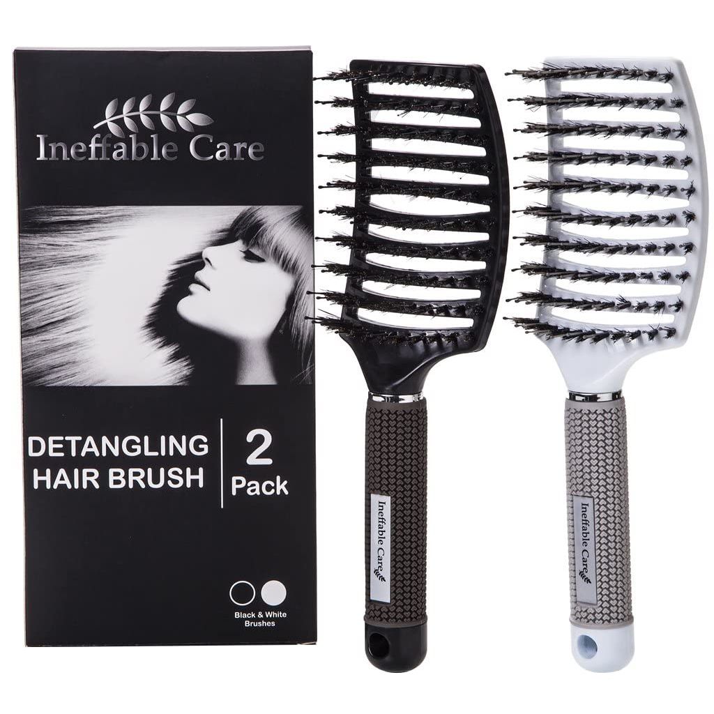 Buy now Boar Bristle Hair Brush set â€“ Curved and Vented for Wet and Dry Detangling Hair Brush for Women Long, Thick, Thin, Curly & Tangled Hair Vent Brush - Stocking Stuffers Gift kit at indiglob india